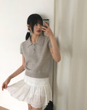 Ledo Collar Cut Button Short Sleeve Knit