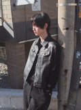 Kurt knit color matching leather jacket