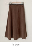Meshu Suede Flare Long Skirt (Belt Set)