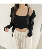 Mesh Sleeveless Bustier Long Sleeve Cardigan Set Knit