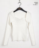 RB Bolero Slit Ribbed Wave Square Heart Neck Long Sleeve Knit
