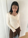 Robeil Twist Wrap V-neck Ribbed Long Sleeve Knit