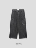 Two-line washing cargo denim pants