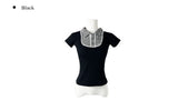 Nehru Vintage Check Collar Short Sleeve Blouse
