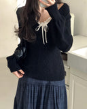 Div Long Slim Cable V-neck Knit