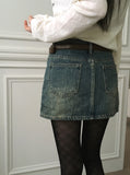 [belt set] Jerick vintage washing denim mini skirt