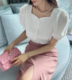 Roble Heart Neck Puff Blouse