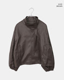 Dumb High Neck Cut Pocket String Leather Jacket