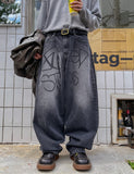 Fancy Lettering Balloon Denim Pants