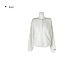 Nancy Henley Neck Button Round Patch Wool Knit