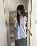 Romu Nylon Unbalanced Strap Ribbon Sleeveless Blouse