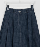 Rancho pleated denim banding midi skirt