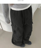 Cotton Two-Way Pocket Knee Shirring Wide Banding Pants