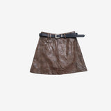 Tainna Crack Leather Skirt (Belt Set)