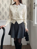 Kiren Layered Ribbon Blouse Knit Cardigan