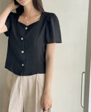 Terry Linen Puff Short Sleeve Blouse