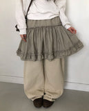 Bran Double Frill Check Midi Skirt