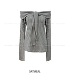Niid Stripe Tie Off-shoulder Long Sleeve