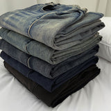 Washing Banding Heated Fabric Brushed Hem Snap Wide Fit Denim Pants XL~