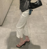 Hem Side Slit Ankle Length Capri Span Cotton Pants
