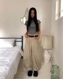 Horin Shirring Half Turtleneck Short Sleeve T-Shirt