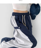 Side Two-Tone Snap Pin Tuck Wide Banding Training Pants