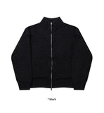 LATTICE OVER KNIT ZIP-UP