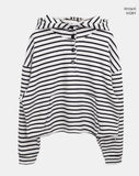 Gien Stripe Button Hooded T-shirt