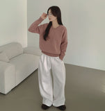 V-Neck Shirring Loose Fit Daily Knit