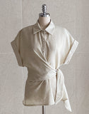[Two Piece] Duere Linen Wrap Collar Shirt Long Skirt