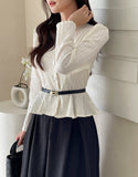 Brett Wrinkle Puff Peplum Jacket Blouse