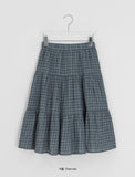 Zikan Check Shirring Midi Skirt