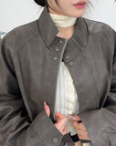 Heads oversized fit leather jacket