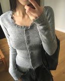 Shaltie Lace Square Neck Ribbed Knit Cardigan