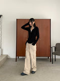Evia Ttoto Button Slim Ribbed Hooded T-Shirt