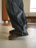 Kame two-way snap button long wide denim pants