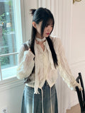 Glo Guest Look Lace Pleated String Long Sleeve Blouse