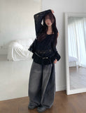 Linder Mesh See-Through Loose-Fit One-Shoulder Knit
