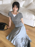[MADE/Skirt+Pants SET] Forin Bootcut Pants Unbalance Shirring Flare Layered Skirt