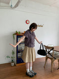 Demro Flower Check Short Sleeve Hood Shirt