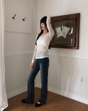 Toohi Cubic Ribbed V-Neck See-Through Long Sleeve T-Shirt