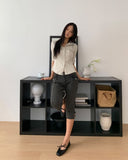 Leon Button Capri Denim Three Quarter Pants