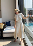 Liluna Banding Flare Long Skirt
