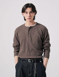Textured Henley Neck Long Sleeve T-Shirts