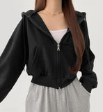 Two-Way Zipper Balloon Crop Hood Zip-Up