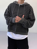 Sheer Stripe Hood Knit Zip-Up