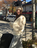 Winter Angora Knit Hooded Cardigan