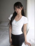 Lorin Deep V-Neck Slim Short Sleeve T-Shirt