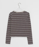 Mibat Stripe Henley Neck Long Sleeve Tee