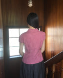 Trin Check Shirring Puff Blouse